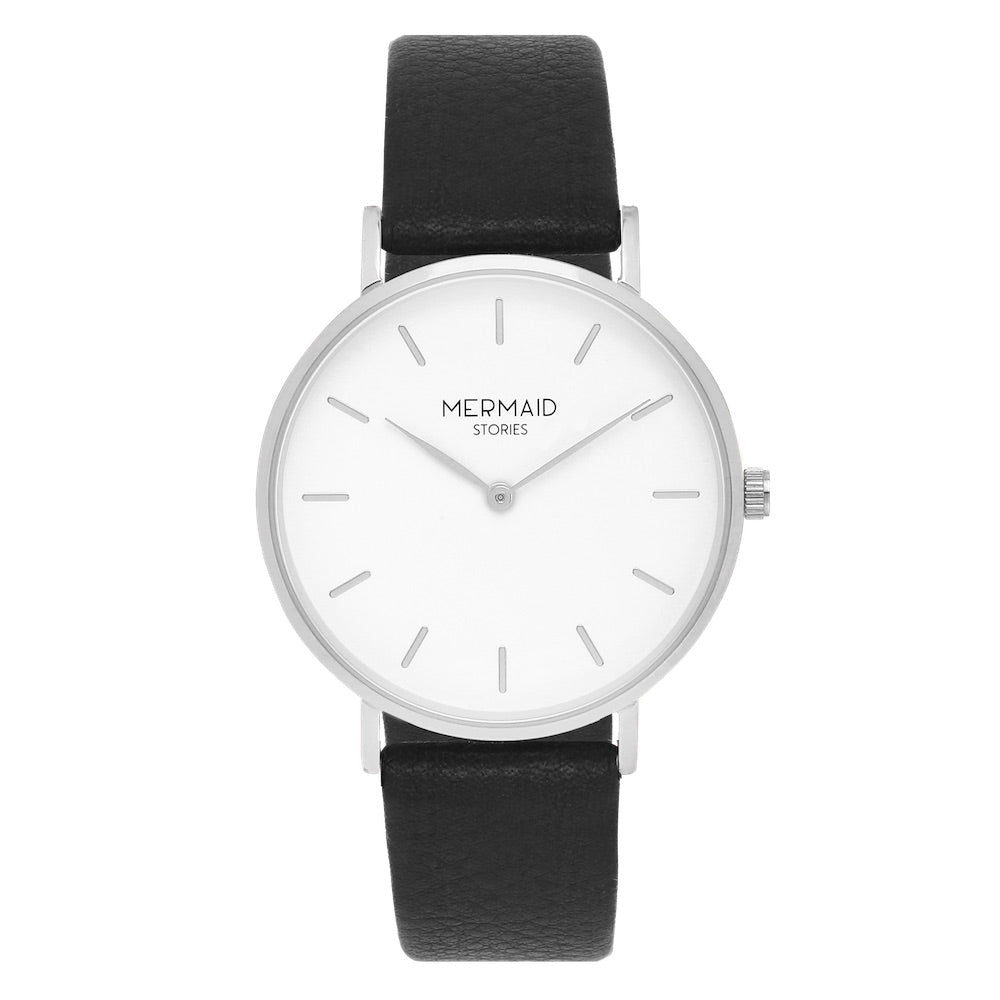 Freja black leather watch top